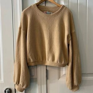 Beige Crewneck Balloon-Sleeve Sweater - Unbranded